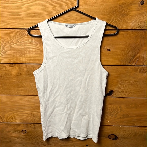 Zara tank top women’s‎ white Ribbed layering summer work out casual lg athletic - Picture 1 of 7